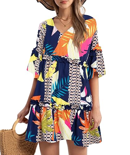 Funlingo Women's Summer Dresses Flowy Tunic Mini Dress Short