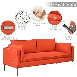 Merax 76" Upholstered Sofa with Square Arms-3 Seats