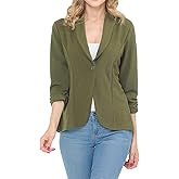 MINEFREE Women's 3/4 Ruched Sleeve Lightweight Work Office Blazer Jacket (S-3XL)