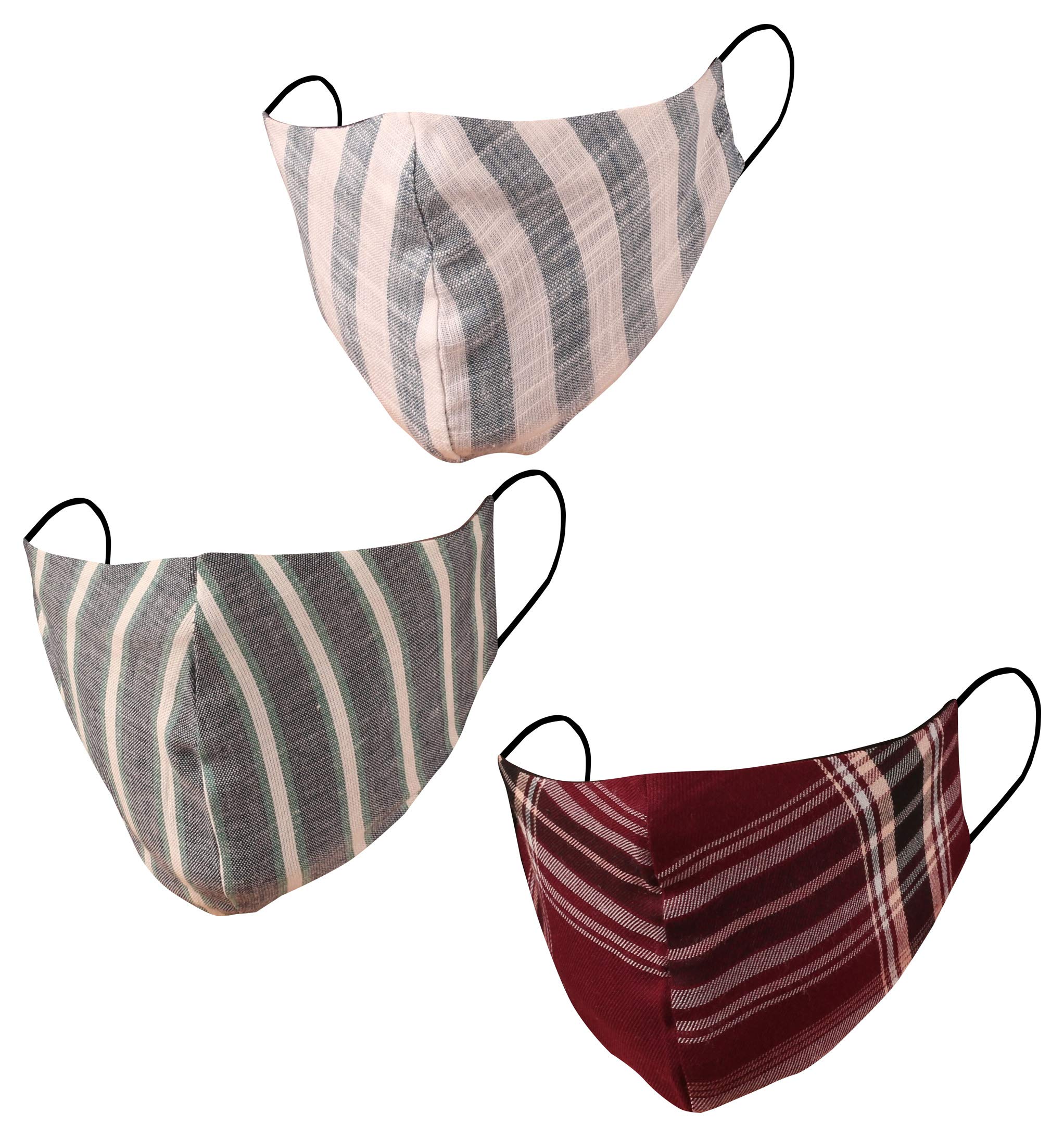 Touchstone Checked Cotton Face Masks Small Size Reusable Washable Handcrafted Double Layer for women, men. (Pack of 3). Blue Brown — image 1