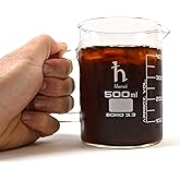 EISCO Premium Hand Crafted Beaker Mug, Thick Borosilicate 3.3 Glass, 16.9oz (500mL) Capacity - Large Size - Pint Glass or Coffee Mug Sized