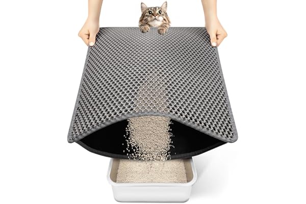 Conlun Cat Litter Mat, Litter Box Mat Honeycomb Double Layer, Urine Waterproof, Easier to Clean Non-Slip Kitty Litter Mat,Gra