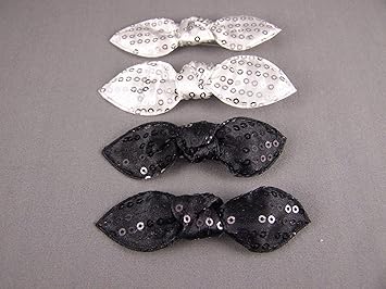 Amazon Com Hair Clips Set Pack 4 Silver Black Sequin Sparkle Bow