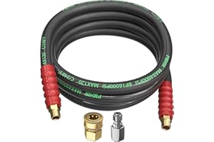 POHIR Pressure Washer Whip Hose 10FT, Hose Reel Connector Hose, 248°F Hot/Cold Water Jumper Hose 3/8" with Quick Connect Adapter, Industry Grade Steel Wire Braided & Synthetic Rubber Jacket 4800 PSI