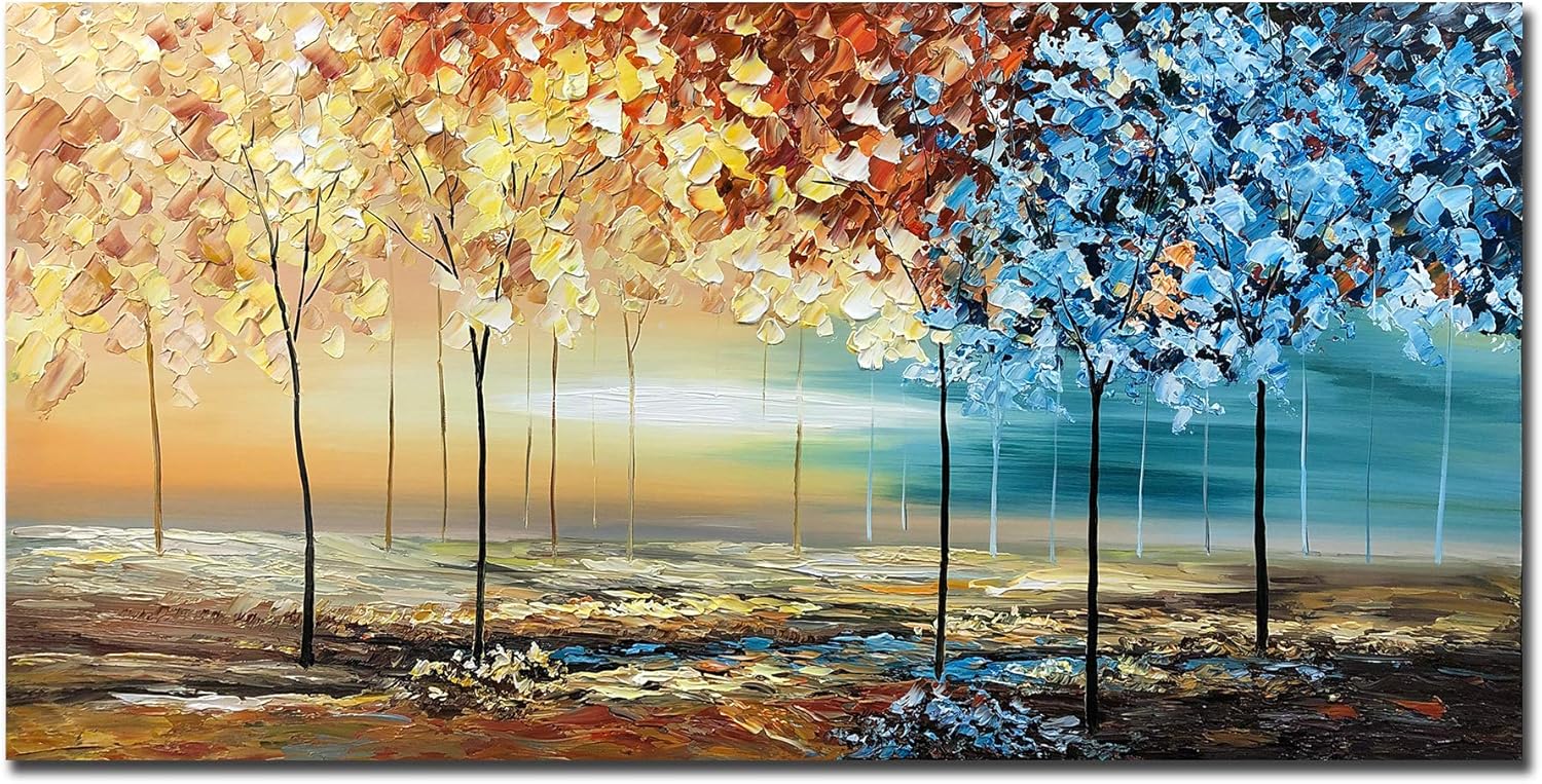 Paintings - Tiancheng Art, 24X48 inch Modern Abstract Hand Painted Oil Paintings Acrylic Canvas Art Wall Art Framed Paintings for Bedroom Living Room Decorations