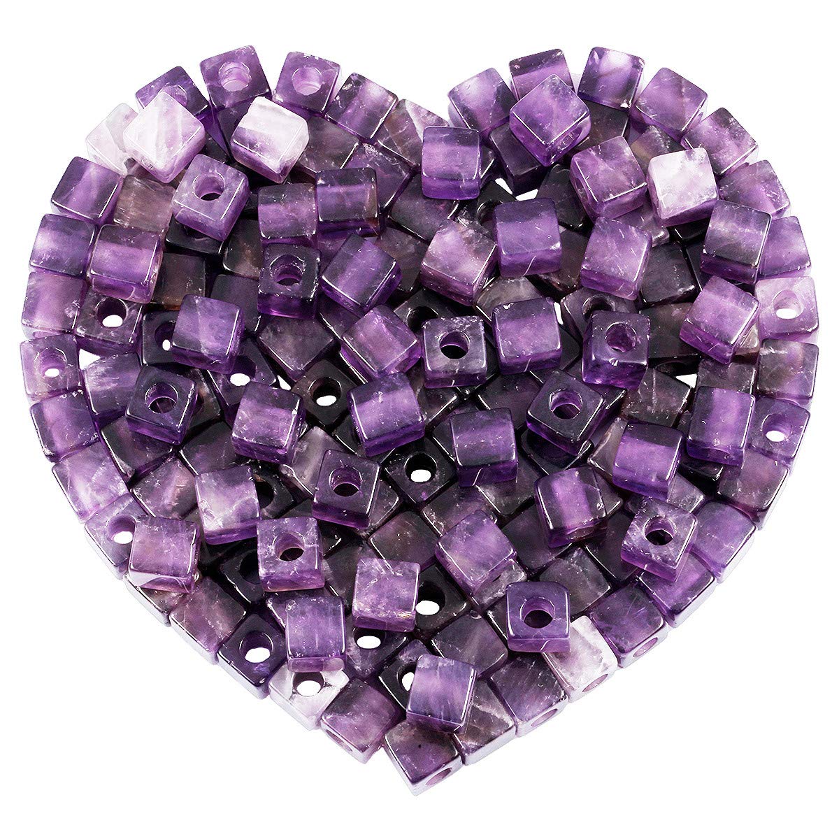 KYEYGWO Amethyst Large Hole Polished Gemstone Beads for Bracelets, Square Loose Charms European Bead for Jewelry Making, Pack of 20