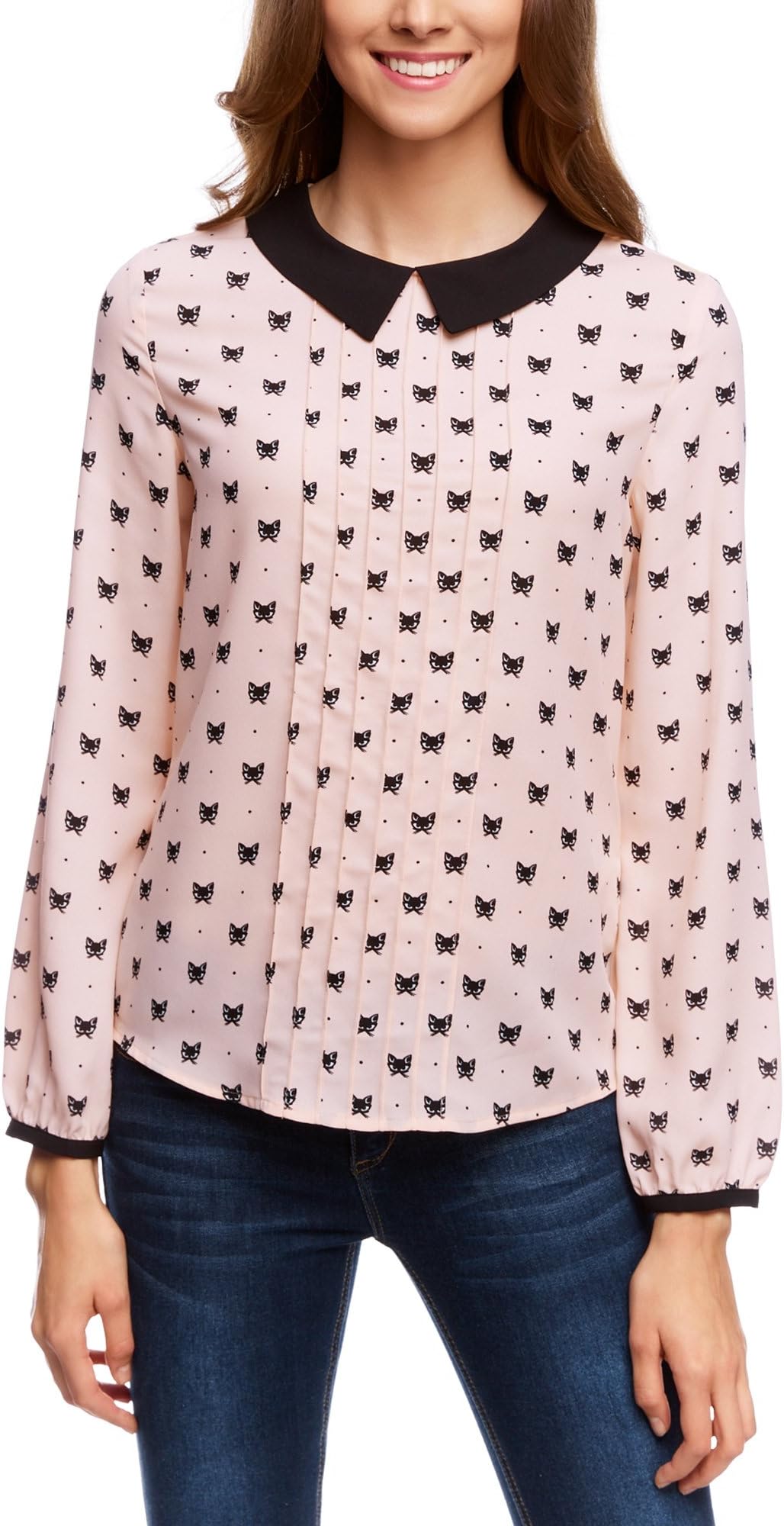 Women's Contrast Collar Blouse in Flowing Fabric