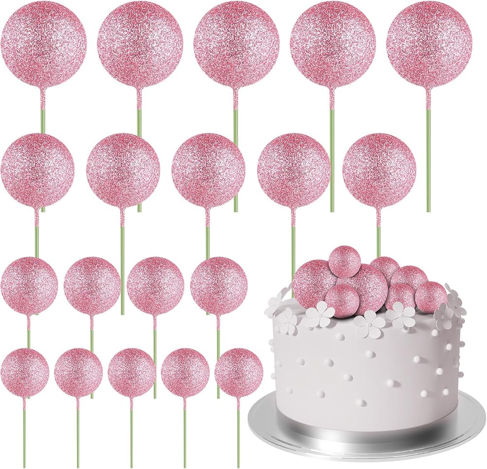 ASTARON 20 Pcs Mini Balloons Cake Topper Pink Glitter Balls 2–4 cm