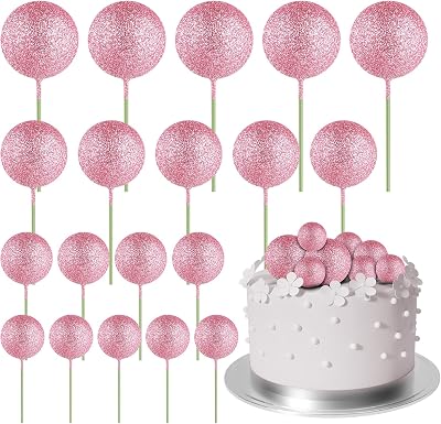 ASTARON 20 Pcs Mini Balloons Cake Topper Pink Glitter Balls 2–4 cm