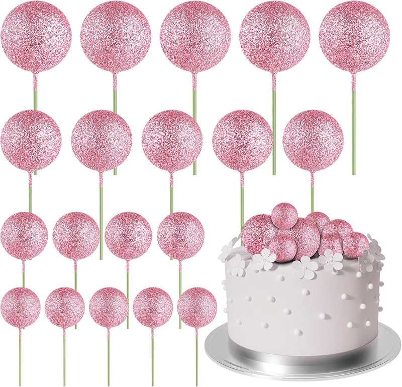 ASTARON 20 Pcs Mini Balloons Cake Topper Pink Glitter Balls 2–4 cm