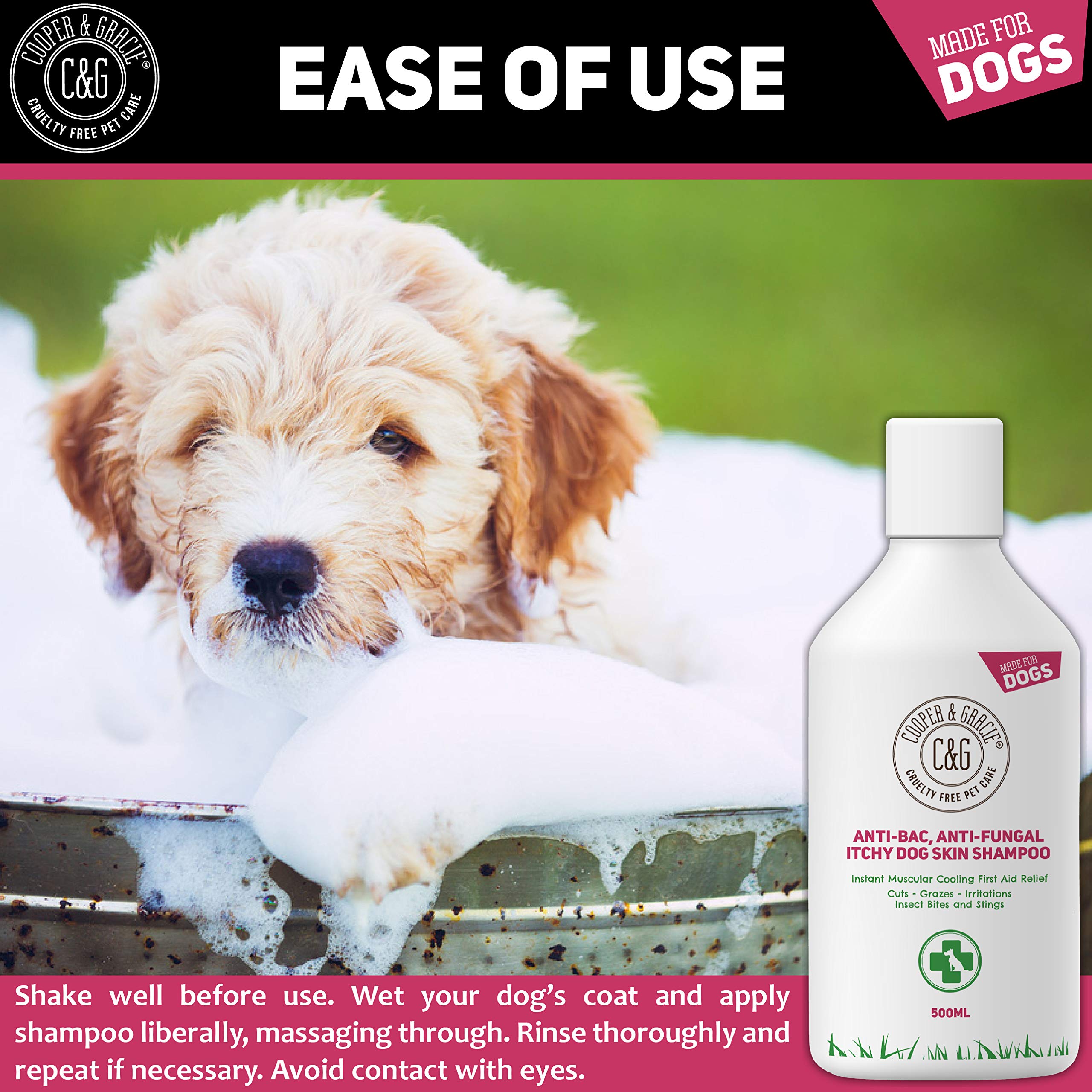 C&G Pets Dog Shampoo For Itchy Skin Antibacterial And Antifungal 100 Natural Medicated Low