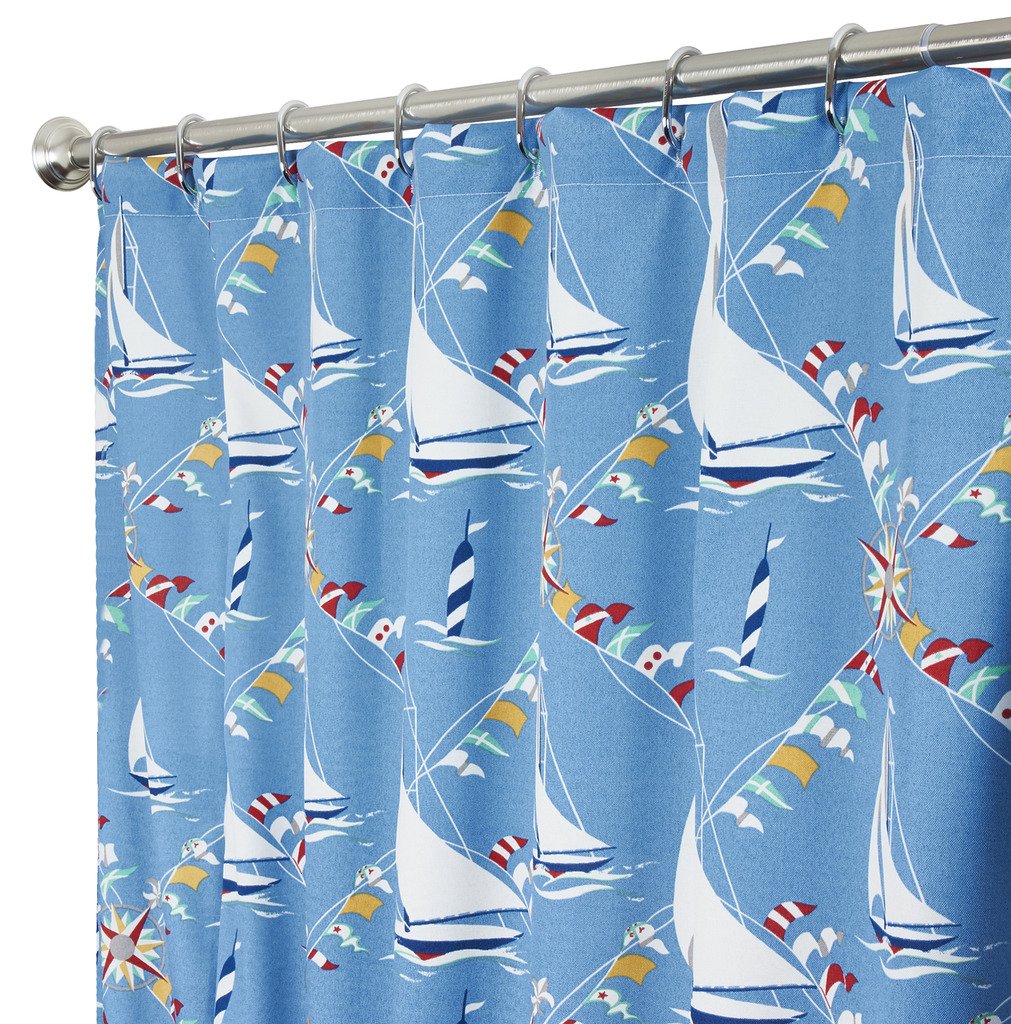 Nautical extra long shower curtain Unique Fabric Blue
