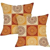 Fjfz Boho Yellow Orange Mandala Decorative Throw Pillow Covers 18 x 18 Set of 2, Bohemian Vintage Abstract Circular Floral Porch Outdoor Home Decor, Geometric Flower Ethnic Sofa Couch Cushion Case