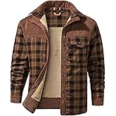 PEHMEA Men's Flannel Shirt Jacket Plaid Sherpa Lined, Warm Fleece Coat for Fall Winter Outdoor