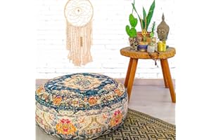 Mandala Life ART Bohemian Yoga Decor Floor Cushion Cover - 24x8 inches - Round Meditation Pouf Case - Printed Cotton Rug Pillow