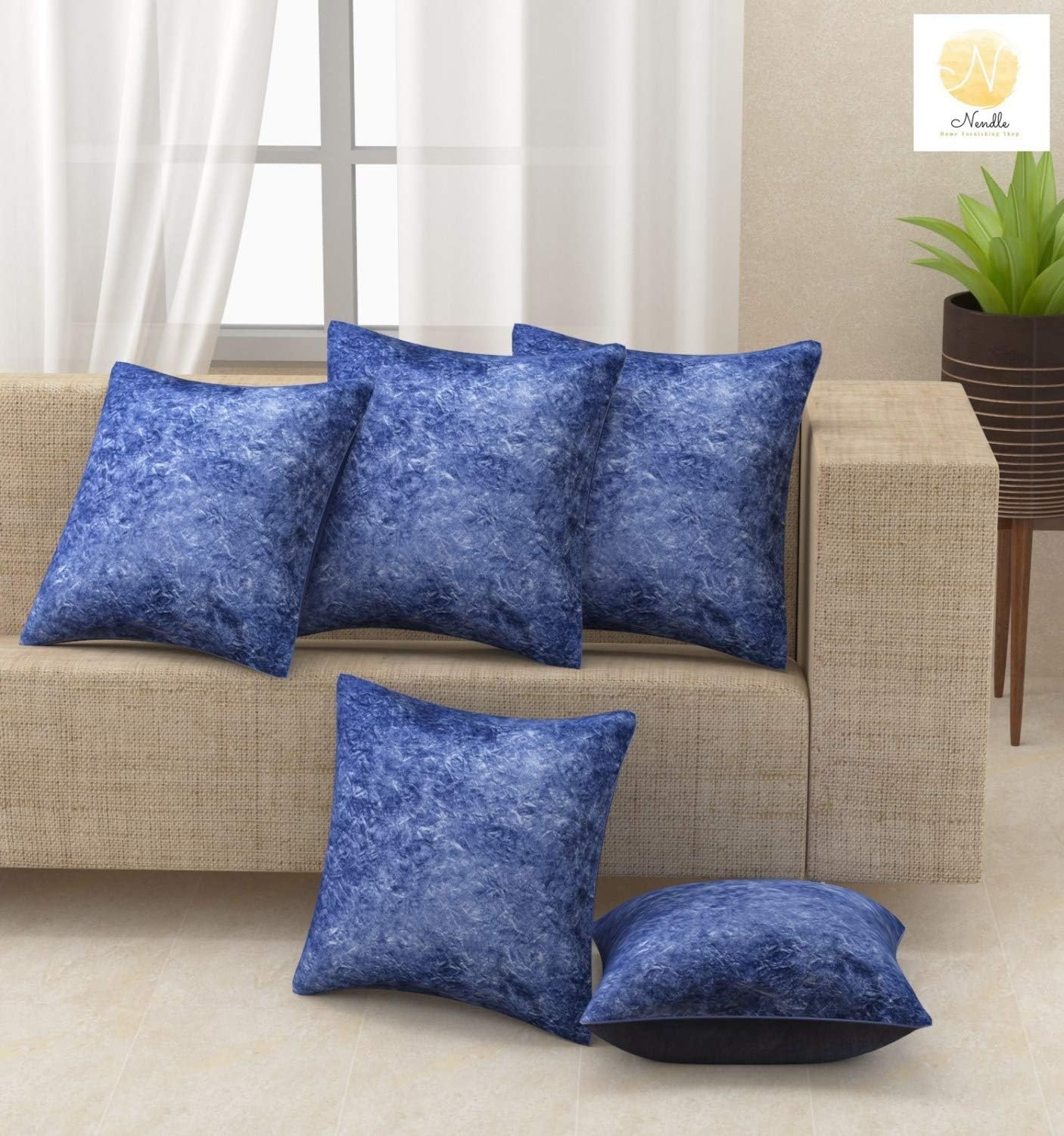 Nendle Velvet 500 TC Cushion Cover (Blue_16"X16")