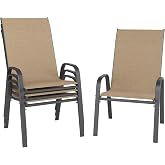 Redpick Patio Chairs Set of 4, Outdoor Dining Chairs Stackable for All Weather, Breathable Metal Modern Outside Furniture Chair for Pool Side, Garden, Backyard Deck, Brown