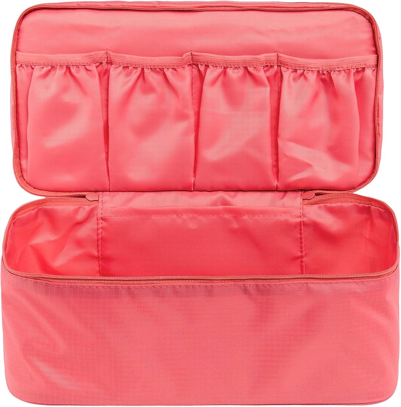  | Travel Underwear Organizer Bag, JJ POWER Lightweight Double Layer Large Capacity Cosmetic Bag- Multiple Compartments and Pockets (Watermelon Red) | Packing Organizers