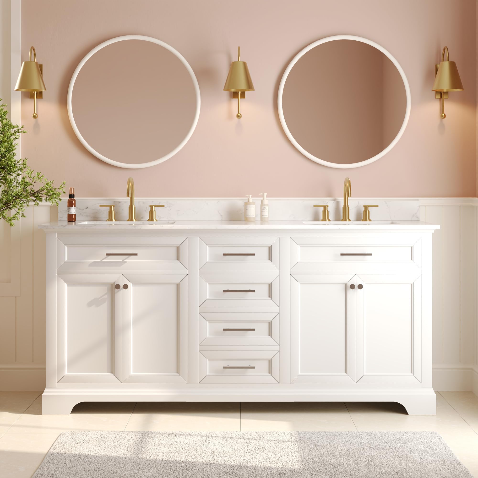 Photo 1 of ***PALLET TRUCK OR TRAILER PICKUP ONLY***
Deer Valley 72'' Bathroom Vanity with Double Sink Top, Pre-Assembled Modern Wood Bathroom Cabinet Sink Combo with Backsplash, Soft Closing Doors, Multifunctional Storage Space Vanity (White)