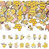 Cheriswelry 64Pcs Enamel Bee Charms Gold Plated Alloy Honeybee Pendants Cute Summer Dangle Charms 14.5-21mm for DIY Necklace Bracelet Earring Jewelry Making