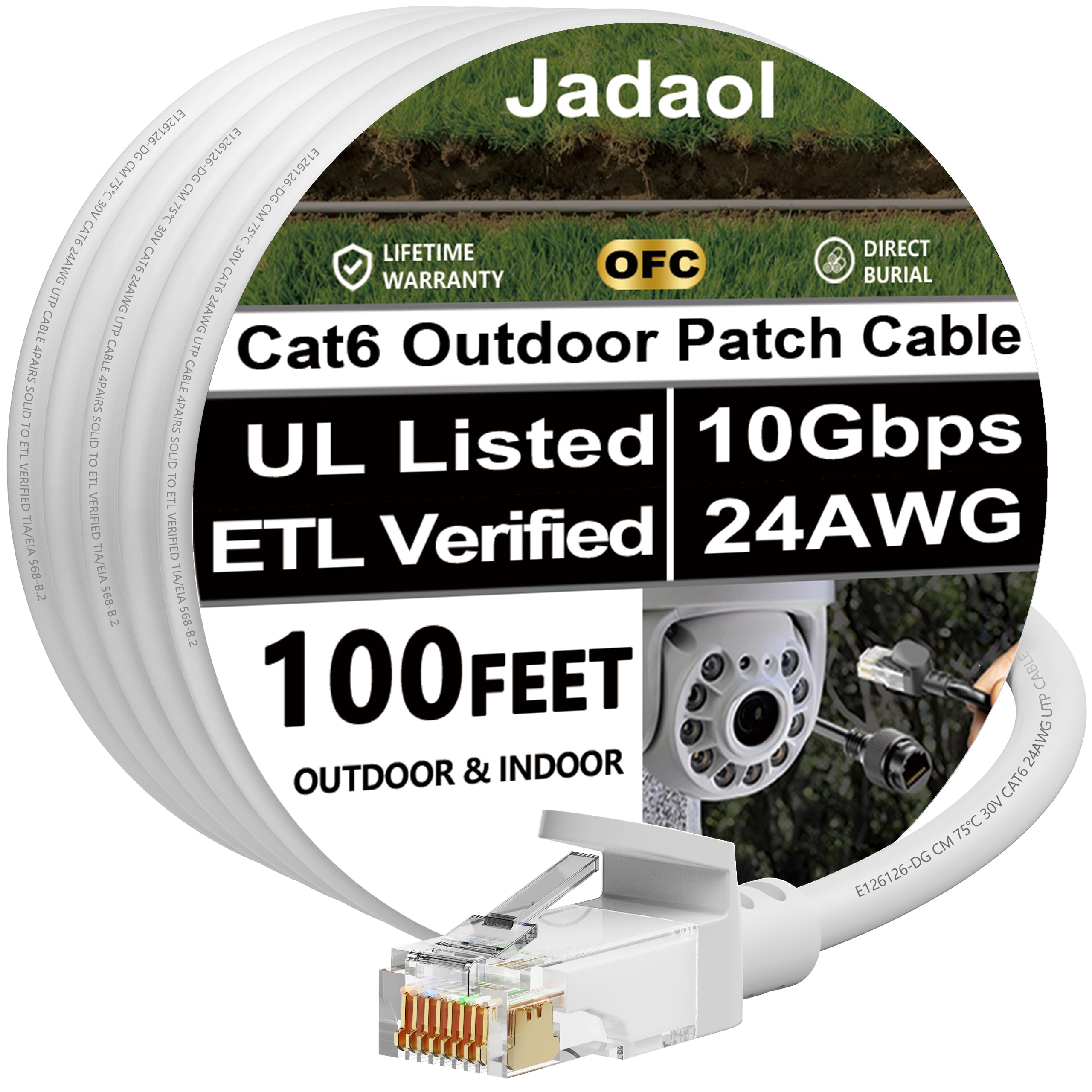Photo 1 of Cat 6 Outdoor Ethernet Cable 100 ft, Support Cat8 Cat7 Network, 10Gbps 24AWG Pure Copper, Direct Burial In-Ground Waterproof UV Resistant LAN Internet Patch Cable for Router, Modem, PS4, Xbox, Gaming
