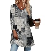 OFEEFAN 3/4 Length Sleeve Womens Tops Dressy Casual Plus Size Tunics to Wear with Leggings