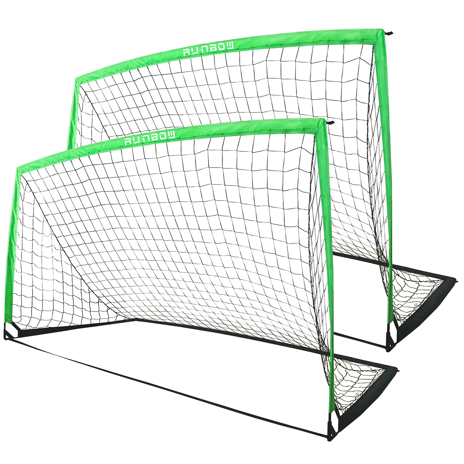 Photo 1 of RUNBOW 9x5 ft Portable Kids Soccer Goal for Backyard Adult Junior Large Practice Soccer Net with Carry Bag Set of 2 (9x5ft, Green, 2 Pack)
