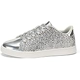 LUCKY STEP Glitter Shoes Sparkly Bling Shiny Bedazzled Lace up Fashion Sneakers for Women