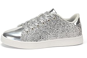 LUCKY STEP Glitter Sneakers Lace up | Fashion Sneakers | Sparkly Shoes for Women