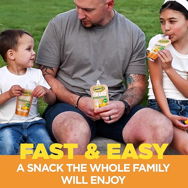 MOTT’S FRUIT SMOOTHIES VANILLA PEACH, 4.2 OZ CLEAR POUCHES, 8 PACK, MADE WITH MILK, MADE WITH REAL FRUIT, GOOD SOURCE OF CALCIUM, ON-THE-GO