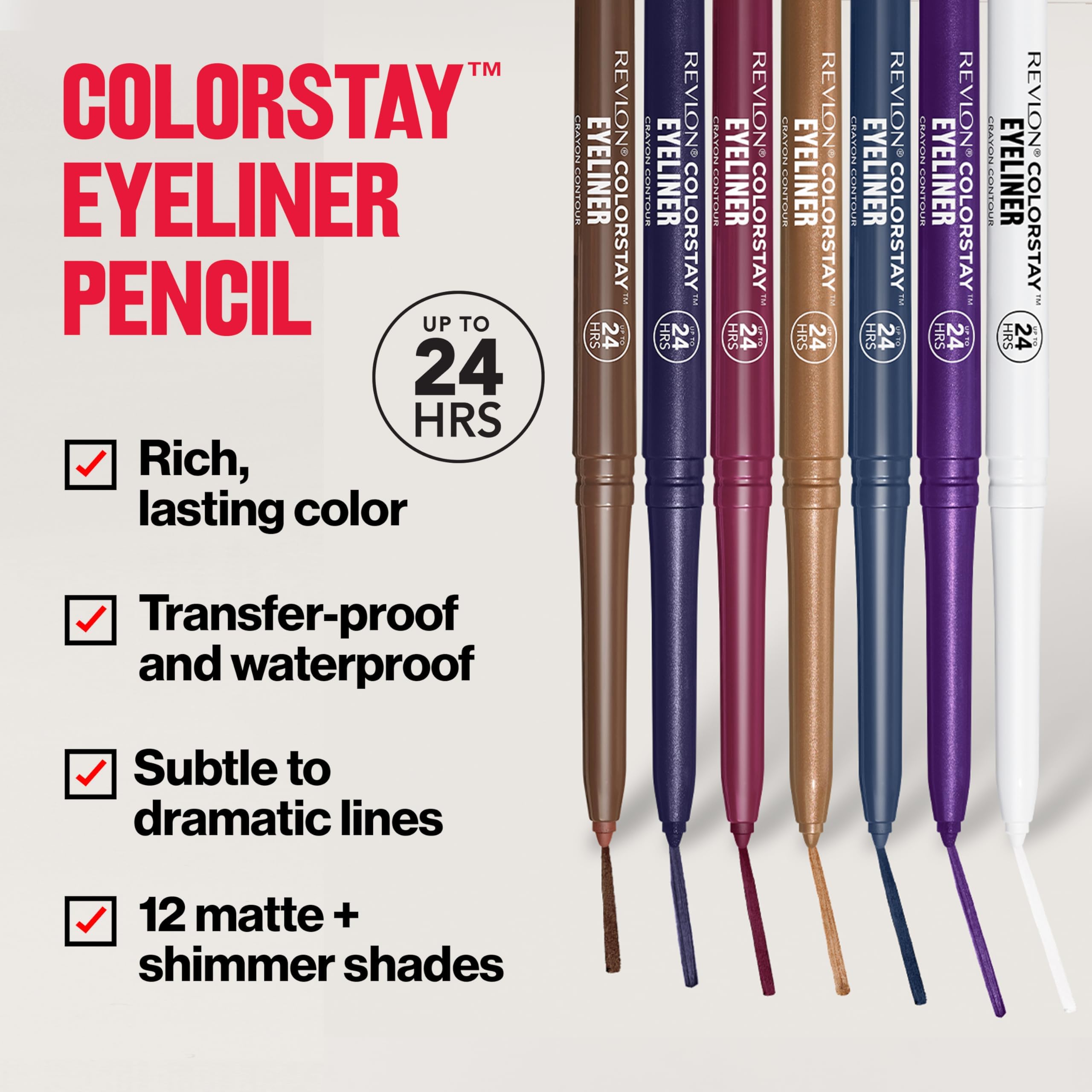 REVLON ColorStay Pencil Waterproof Eyeliner, Smudge-Proof, Eye Makeup with Built-In Sharpener, 201 Black, 0.01 oz