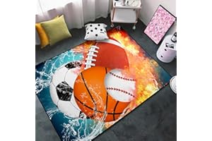 WJLBKGU Basketball Rug for Boys Bedroom Kids Football Carpet Water Fire Sports Rugs for Boys Bedroom Baseball, Soccer Rug for Playroom Living Room Decor Sofa Mat, 2.5x4 Feet