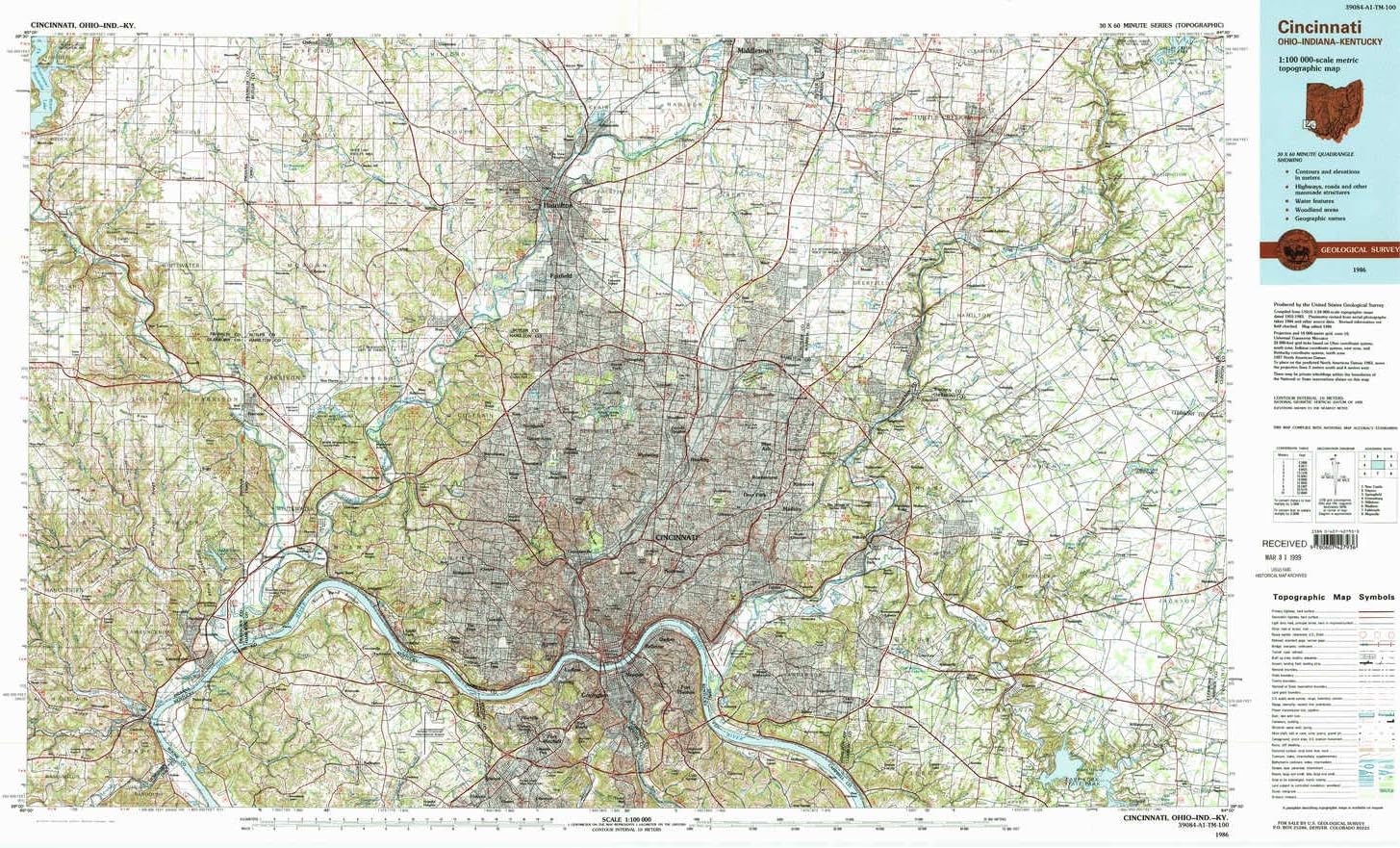 Amazon Com Yellowmaps Cincinnati Oh Topo Map 1 100000 Scale 30 X 60 Minute Historical 1986 Updated 1990 24 1 X 41 1 In Paper Sports Outdoors