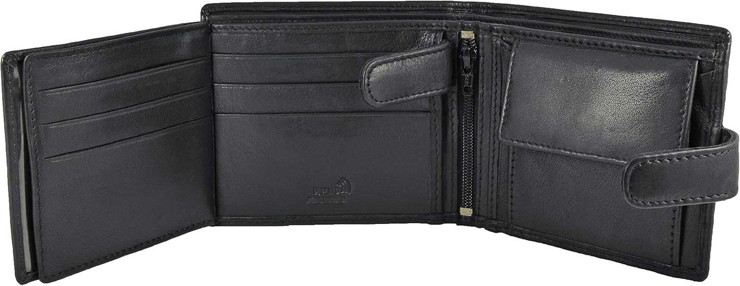 Real Leather RFID Wallet with 7 Card Slots, 2 Note Sections, Coin Pocket (Black), M - Image 3