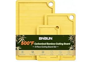 BNBUN Bamboo Cutting Boards for Kitchen, 3-Piece Set with Deep Juice Groove and Non-Slip Mat（Standard Yellow）