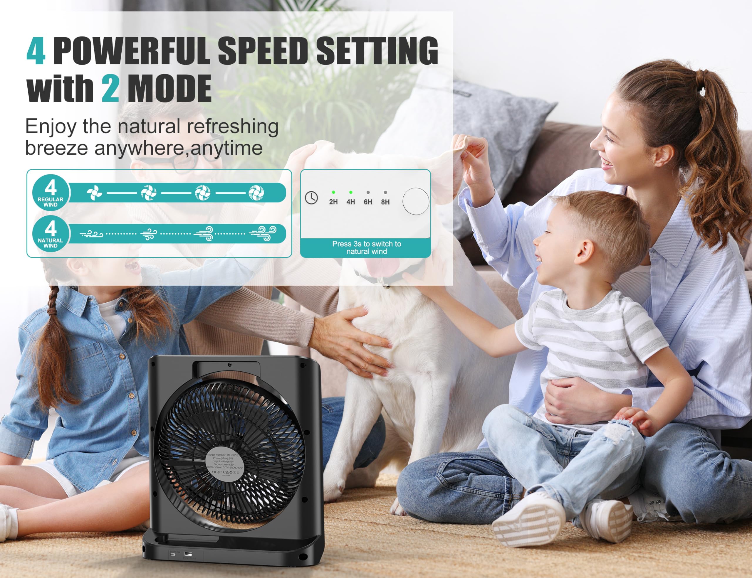 20000mAh Rechargeable Fan for Camping - 55h Super Long Last Battery Operated Fan, 10