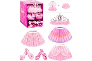 Jeowoqao Dress up Shoes Princess Dresses for Girls, Little Girls Princess Dress up Clothes Set 1pc TuTu Skirt with 3ps Skirt Veils, Play Toys for Girls Age 3 4 5 6 Years Birthday Gift