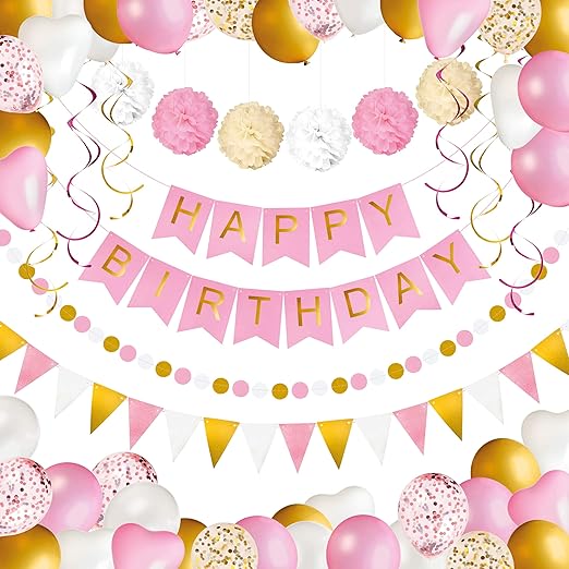 Kuubia Decorazioni Compleanno Bambina E Donne 69 Pz Con Festone Buon Compleanno Ponpon Di Carta Palloncini Bandierine Decorazioni E Ghirlande Decorazioni Compleanno Rosa Bianco E Oro Amazon It Casa E Cucina