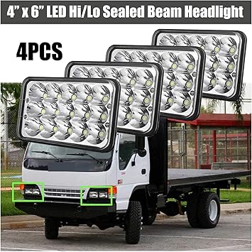 Amazon Com 4x6 Headlights For Gmc W3500 W4500 W5500 Forward Isuzu Npr Hd Nqr High And Low Beam Rectangular Square Led Headlamp 6000k Super Bright White Light H4 Plug Play 4 Pcs Automotive