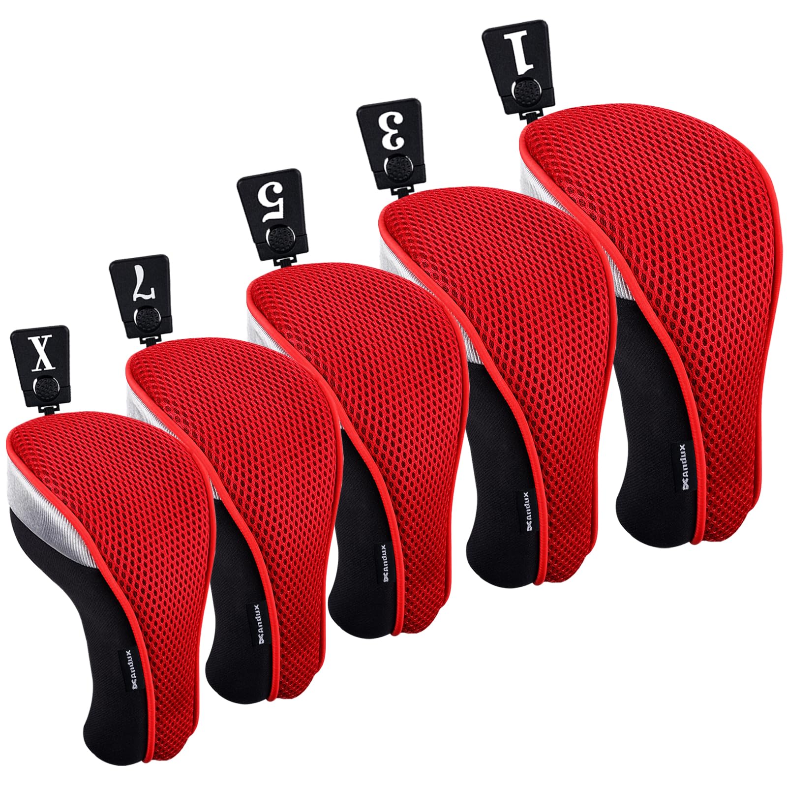 Andux Golf 460cc Driver Fairway Wood Club Head Covers 5pcs/Set Short Neck Red