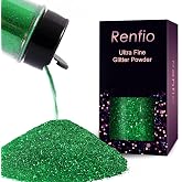 Renfio Ultra Fine Glitter Powder Metallic Resin Glitter 2.11 Oz (60g) | PET Flakes Crafts Sequins 1/128" Green Glitter Epoxy Chips Flakes for Tumblers Slime Christmas Decorations - Grass Green