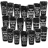 20 Pack Christian Gift Bulk Reusable Christian Coffee Mugs 16 oz Colorful Bible Verse Plastic Tumblers with Lids Travel Coffee Cup for Cold Drinks Bulk Religious Gifts for Men Women (Black)