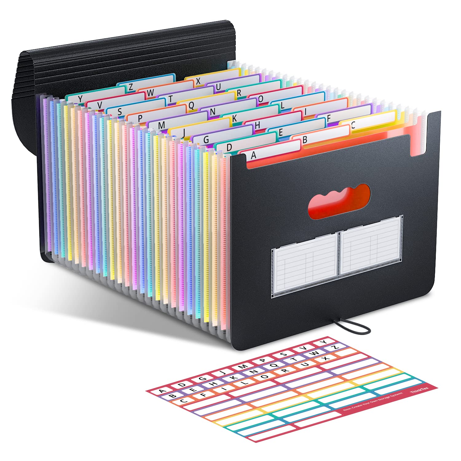 ThinkTex Accordion‌ File Organiser, 26 Pockets Expanding File Folders, Monthly Bill Receipt Documents Organiser, Colorful Tabs, Letter/A4 Size