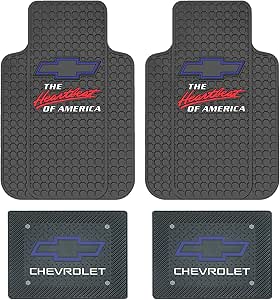 Chevrolet Chevy the Heartbeat of America Large Logo 4 Pc Rubber Floor Mats Set