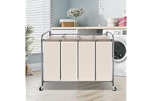 STORAGEIDEAS Laundry Sorter 4 Section, 4-Bag Heavy Duty Rolling Laundry Hamper Cart, Laundry Basket Organizer With Wheels and Removable Bags, Laundry Room Organization For Dirty Clothes Storage, BEIGE