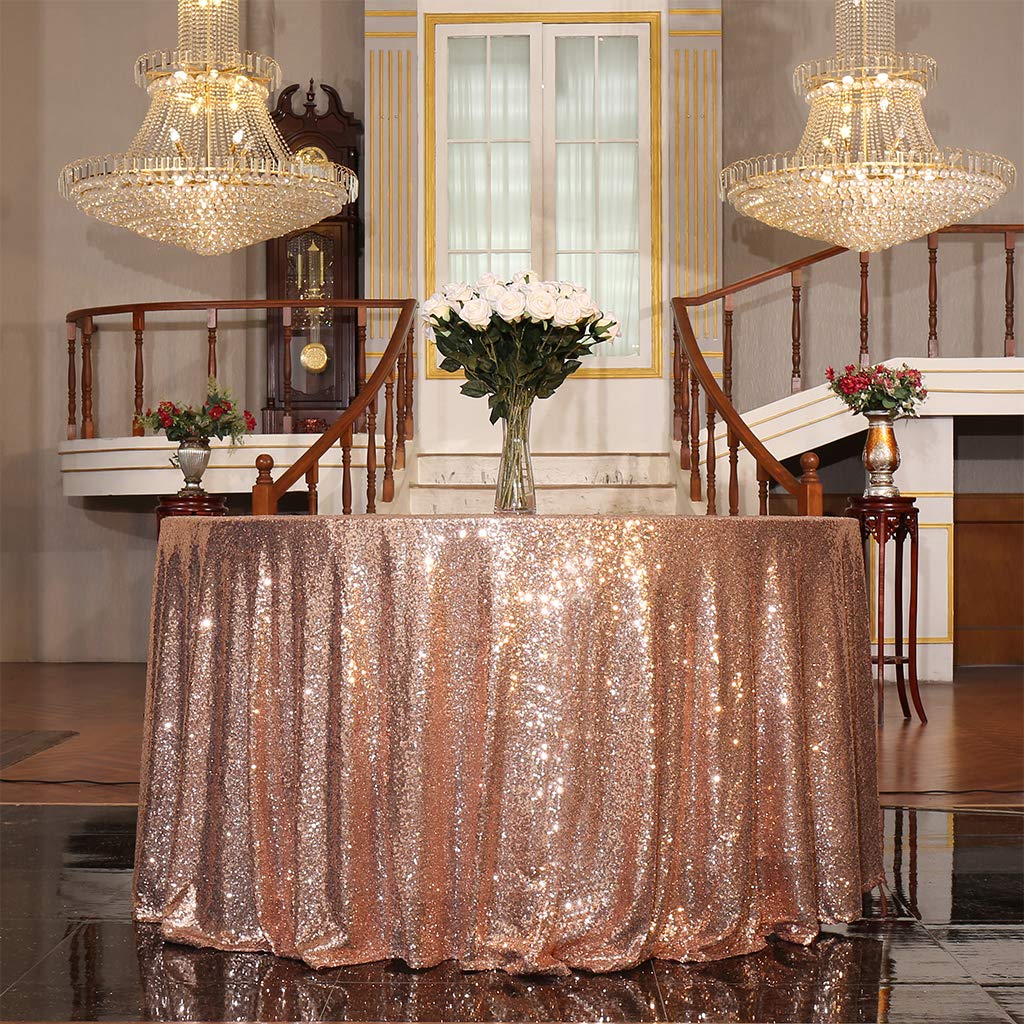 Eternal Beauty Sparkly Round Sequin Tablecloths Wedding Party Banquet (Rose Gold,90 inches) — image 1