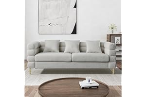 Wrofly Cloud Couch for Living Room, 79" Modern Overstuffed Deep Seat Boucle Sofa with 3 Pillows, Large Upholstered 3 Seater Chesterfield Loveseat for RV Bedroom(Grey Teddy)