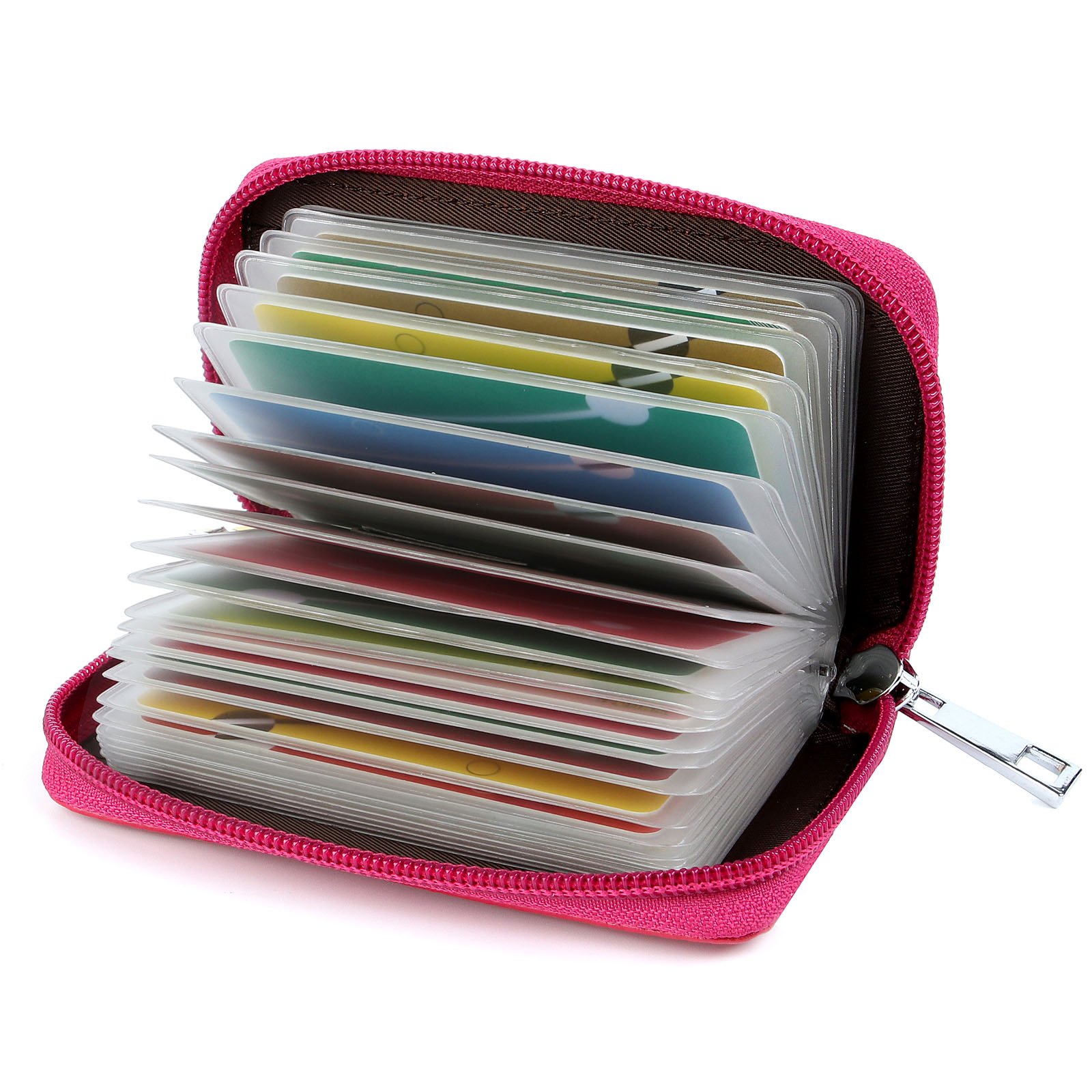 GERIINEER Credit Card Holder Wallets for Women Men Leather 26 Card Slots (Rose Red)