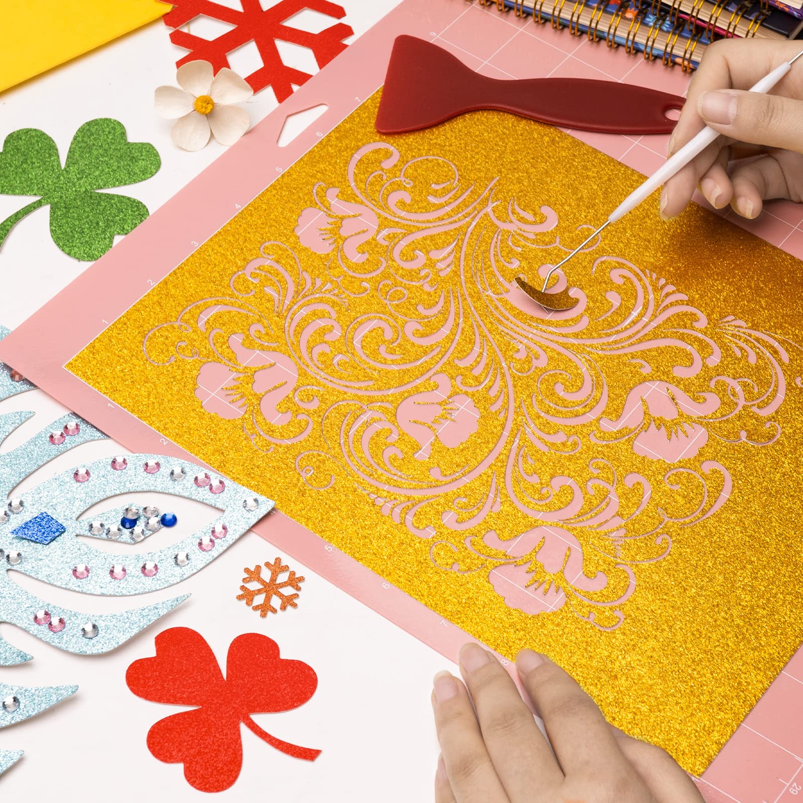 Lzerking Cutting Mat 4 Pack, Compatible with Maker/Maker 3/Air/Air 2 Accessories and Supplies Variety Replacement with Scraper Pick Needle Standard Light Strong Frabic Cut Pads Cricket Cards