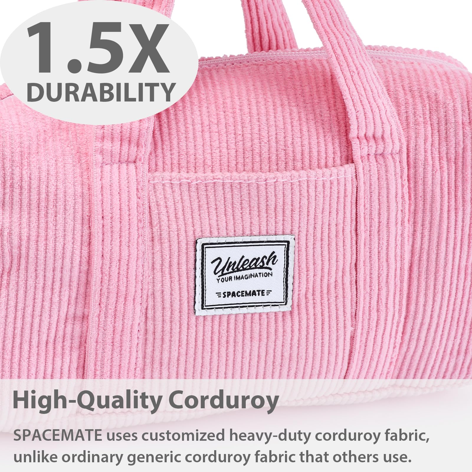 SPACEMATE Pencil Case Pouch Box Bag School Supplies Girls Boys Kids, Cute Preppy Stuff Large Big Capacity Aesthetic Pen Organizer, Back to College Stationary, Light Pink, Corduroy Style, 1800ml